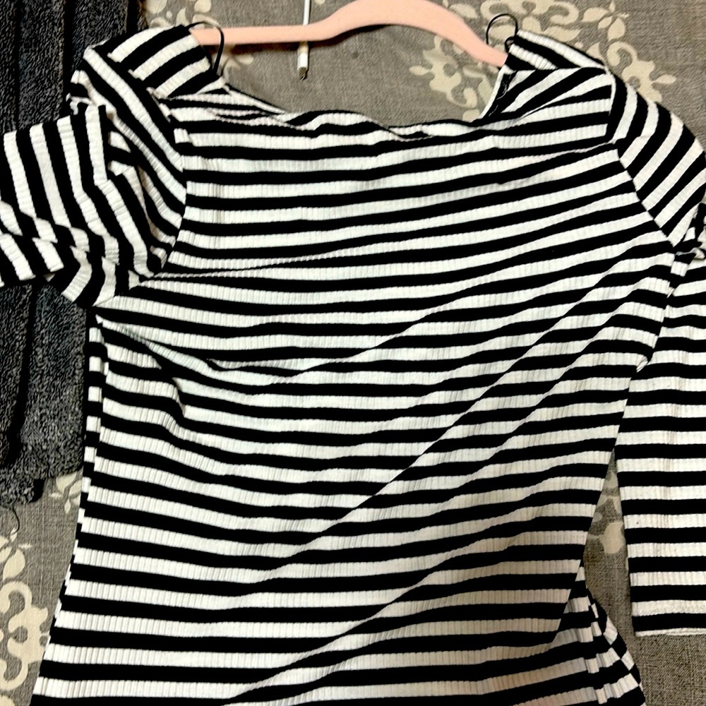 Black striped body suit fitted